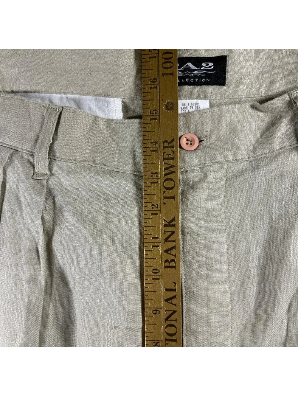 TA2 Collection Mens Linen Pants Size 46 Beige Pleated Front Made in USA Vintage